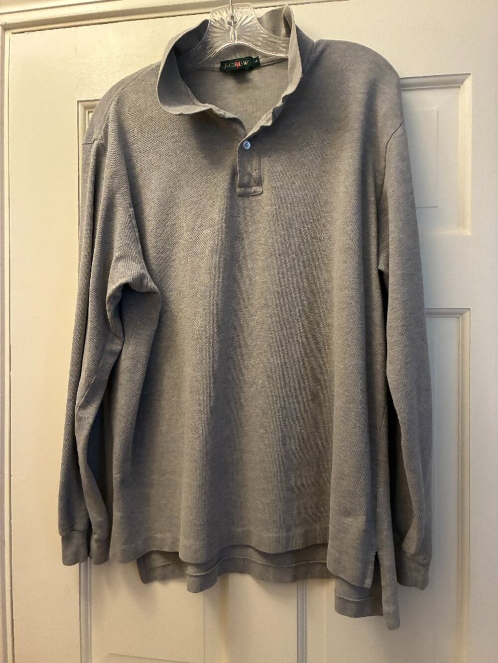 Men's J. Crew Long Sleeve Polo - Light Gray Large